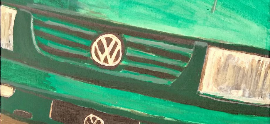 painting of a green vw car impressionism style by Oscar Will OWILL.ART