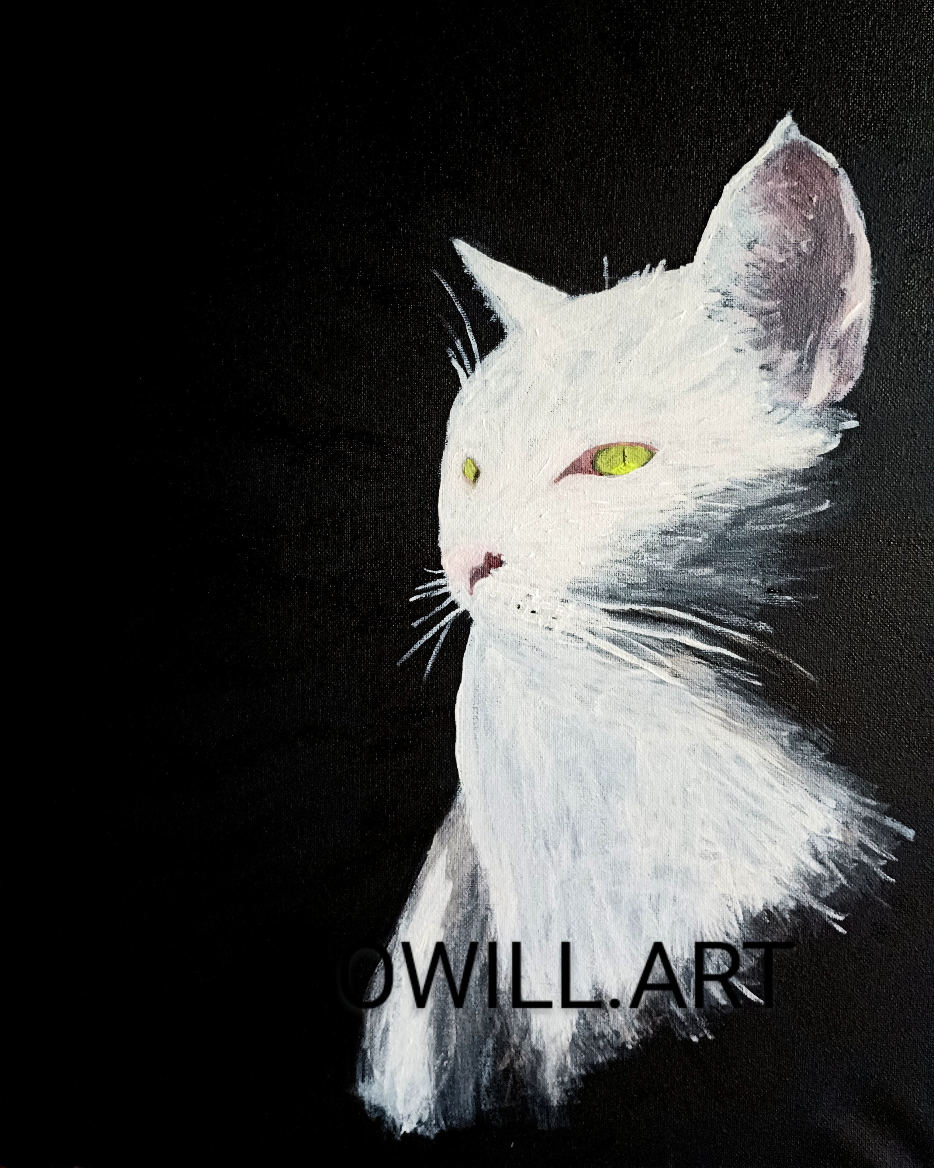 white cat, painting by Oscar Will