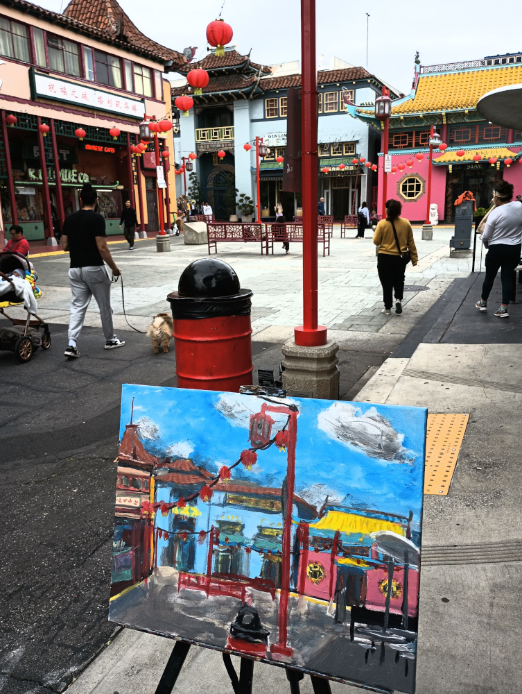 easel with painting in Chinatown