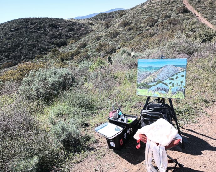 Plein air painting easel set up at Rancho Sierra Vista/ Satwiwa