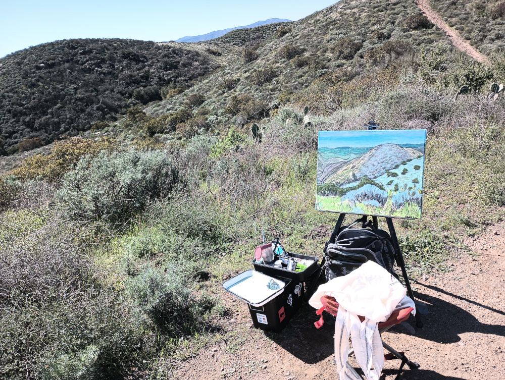 Plein air painting easel set up at Rancho Sierra Vista/ Satwiwa