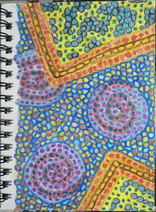 dot art, abstract, swirl, blue, yellow, orange
